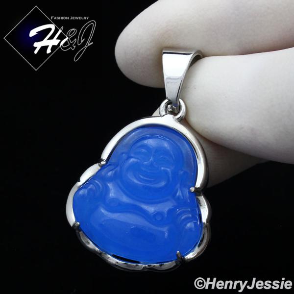 MEN WOMEN Stainless Steel Jade/Onyx/Blue/Pink/White Gemstone Silver Buddha Pendant*P123