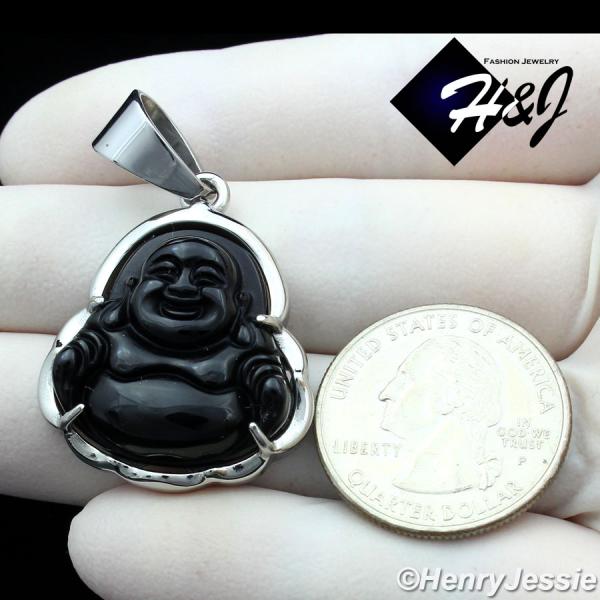 MEN WOMEN Stainless Steel Jade/Onyx/Blue/Pink/White Gemstone Silver Buddha Pendant*P123