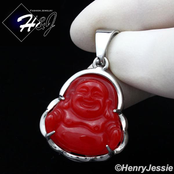 MEN WOMEN Stainless Steel Jade/Onyx/Blue/Pink/White Gemstone Silver Buddha Pendant*P123