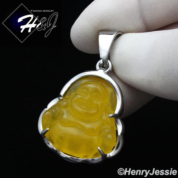 MEN WOMEN Stainless Steel Jade/Onyx/Blue/Pink/White Gemstone Silver Buddha Pendant*P123