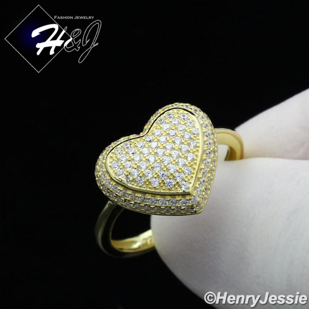 WOMEN 925 STERLING SILVER BLING HEART SHAPE GOLD ENGAGEMENT RING SIZE 5-9*GR113