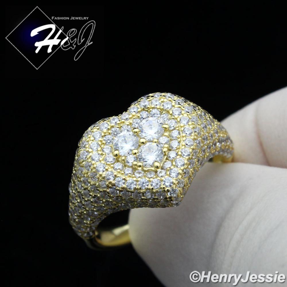 WOMEN 925 STERLING SILVER BLING HEART SHAPE GOLD ENGAGEMENT RING SIZE 5-9*GR170