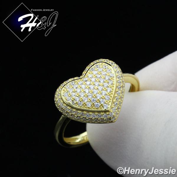 WOMEN 925 STERLING SILVER BLING HEART SHAPE GOLD ENGAGEMENT RING SIZE 5-9*GR113
