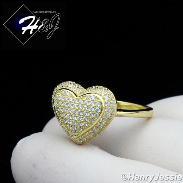 WOMEN 925 STERLING SILVER BLING HEART SHAPE GOLD ENGAGEMENT RING SIZE 5-9*GR113