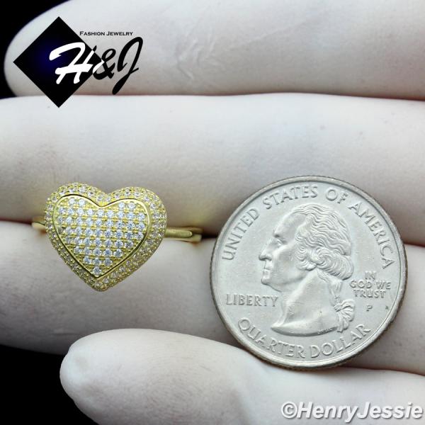 WOMEN 925 STERLING SILVER BLING HEART SHAPE GOLD ENGAGEMENT RING SIZE 5-9*GR113