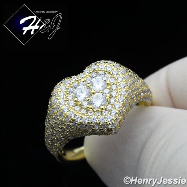 WOMEN 925 STERLING SILVER BLING HEART SHAPE GOLD ENGAGEMENT RING SIZE 5-9*GR170