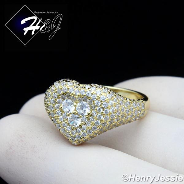 WOMEN 925 STERLING SILVER BLING HEART SHAPE GOLD ENGAGEMENT RING SIZE 5-9*GR170