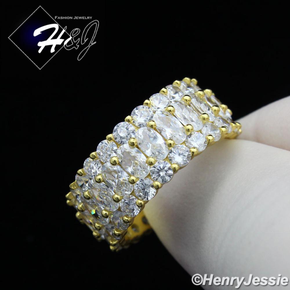 MEN WOMEN 925 STERLING SILVER FULL ICY DIAMOND 10MM BLING WEDDING BAND GOLD RING*GR154