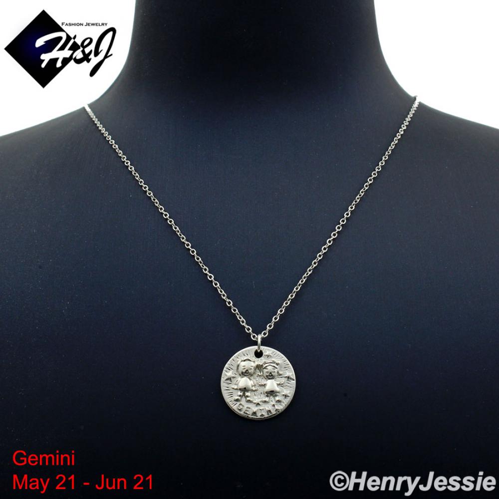 WOMEN 925 STERLING SILVER "GEMINI" ZODIAC HORSCOPE PENDANT CHAIN NECKLACE*WN12