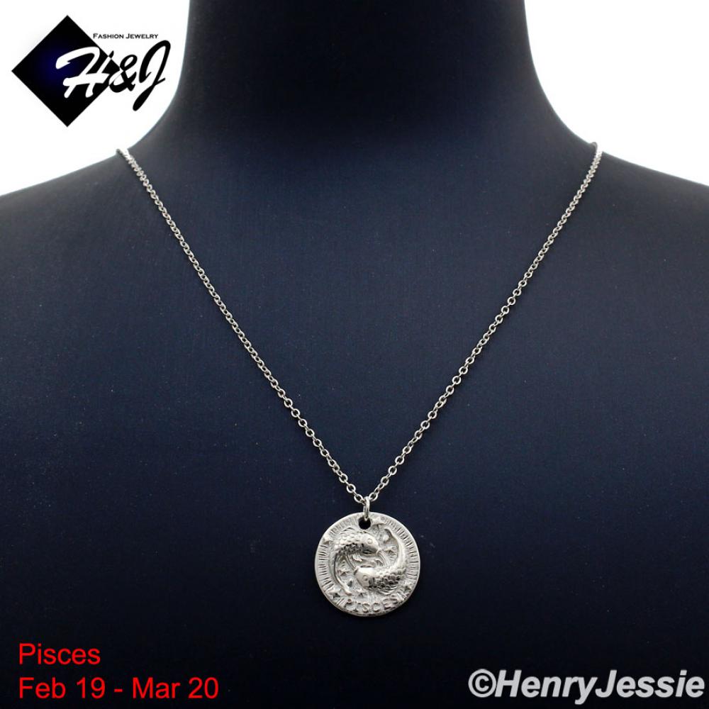 WOMEN 925 STERLING SILVER "PISCES" ZODIAC HORSCOPE PENDANT CHAIN NECKLACE*WN12
