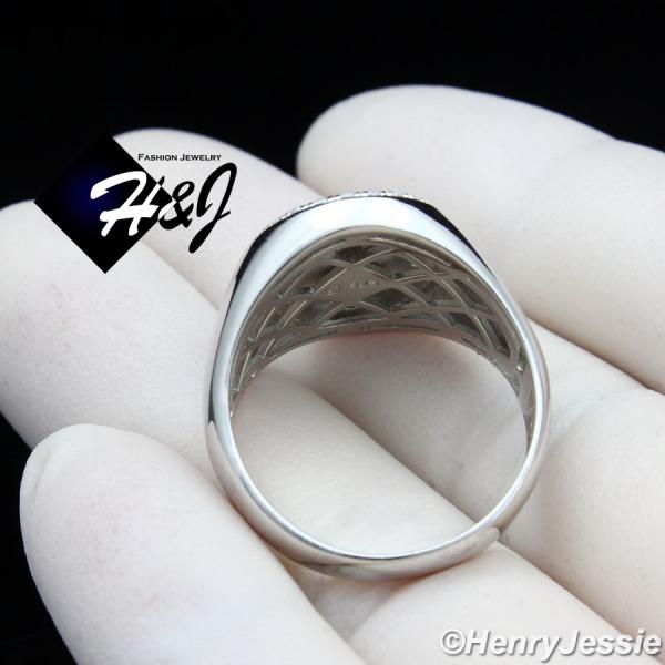 MEN 925 STERLING SILVER ICY BLING DIAMOND VIRGIN MARY SILVER OVAL RING*SR171