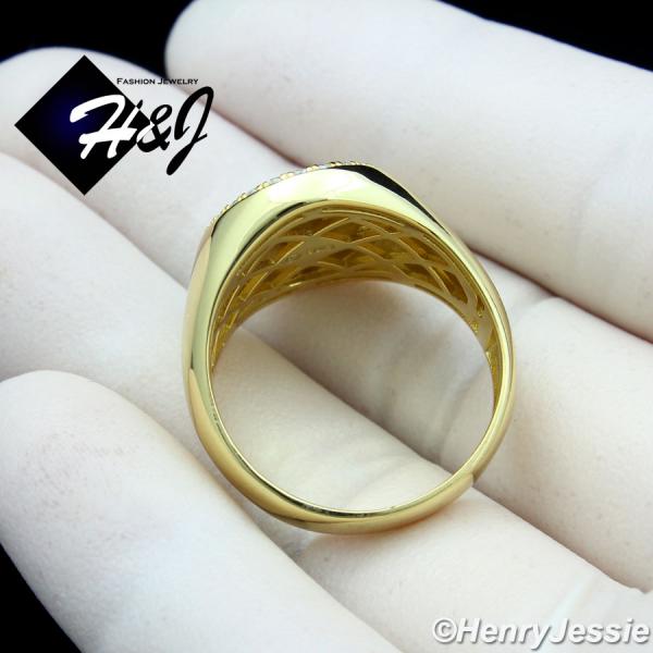 MEN 925 STERLING SILVER ICY BLING DIAMOND VIRGIN MARY GOLD OVAL RING*GR171