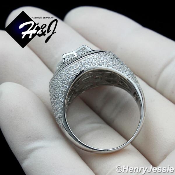 MEN 925 STERLING SILVER ICY DIAMOND BLING 3D STAR SILVER ROUND RING*SR172