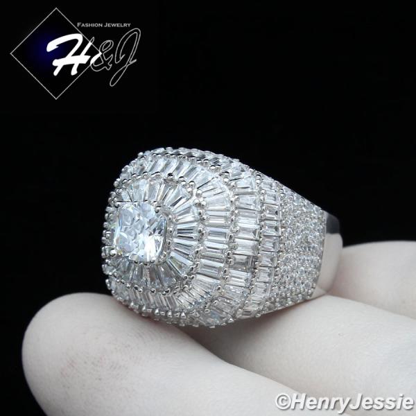 MEN 925 STERLING SILVER ICY BAGUETTE DIAMOND BLING 3D SILVER SQUARE RING*SR173