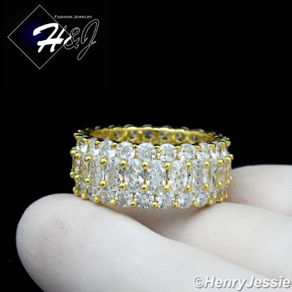 MEN WOMEN 925 STERLING SILVER FULL ICY DIAMOND 10MM BLING WEDDING BAND GOLD RING*GR154