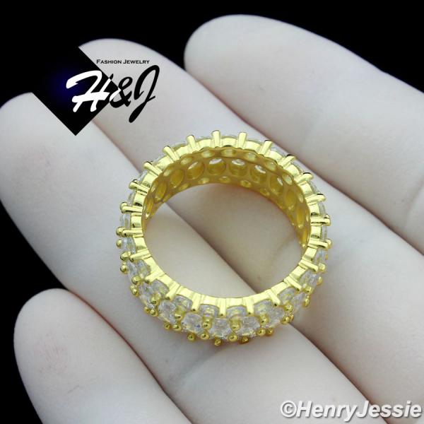 MEN WOMEN 925 STERLING SILVER FULL ICY DIAMOND 10MM BLING WEDDING BAND GOLD RING*GR154
