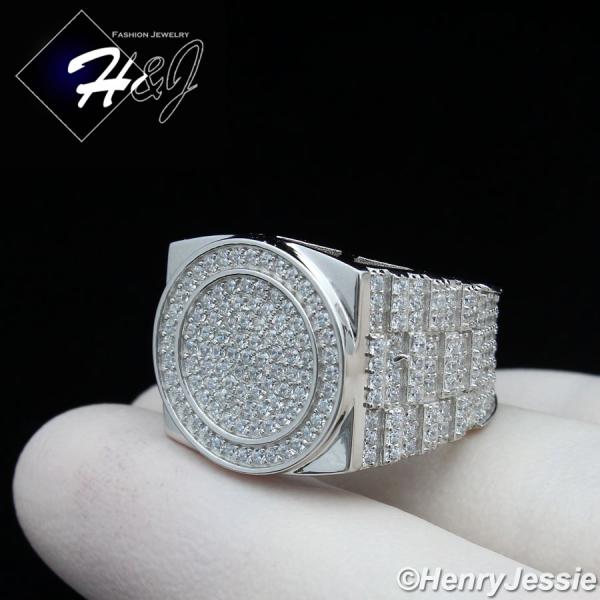 MEN 925 STERLING SILVER FUL ICY DIAMOND BLING SILVER 3D WATCN STYLE RING*SR175