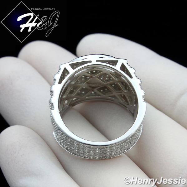 MEN 925 STERLING SILVER FUL ICY DIAMOND BLING SILVER 3D WATCN STYLE RING*SR175