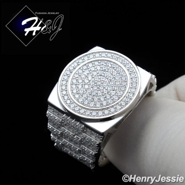 MEN 925 STERLING SILVER FUL ICY DIAMOND BLING SILVER 3D WATCN STYLE RING*SR175