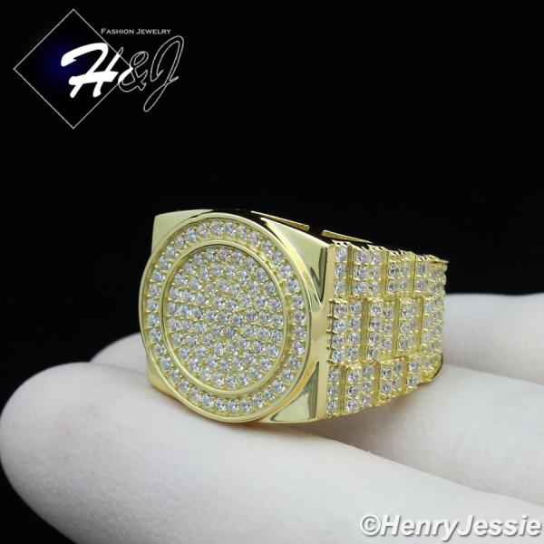 MEN 925 STERLING SILVER FUL ICY DIAMOND BLING GOLD 3D WATCN STYLE RING*GR175
