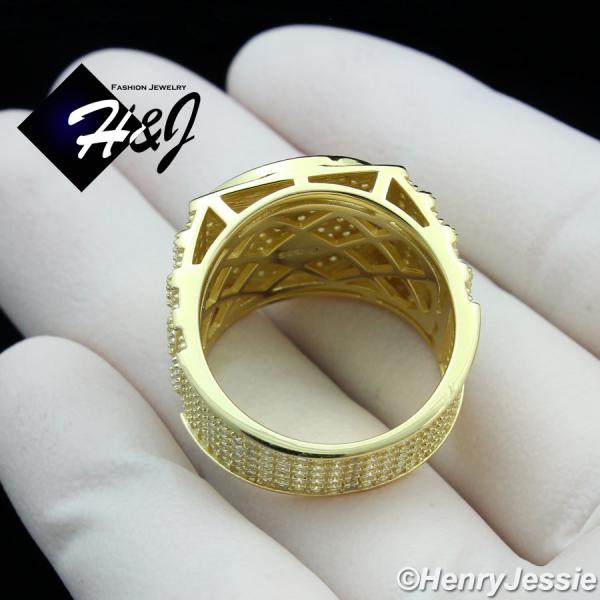 MEN 925 STERLING SILVER FUL ICY DIAMOND BLING GOLD 3D WATCN STYLE RING*GR175