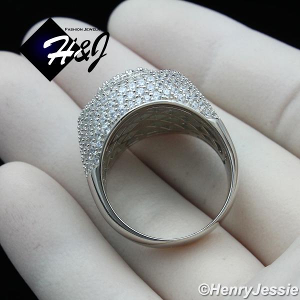 MEN 925 STERLING SILVER ICY BAGUETT DIAMOND BLING 3D SILVER ROUND RING*SR176