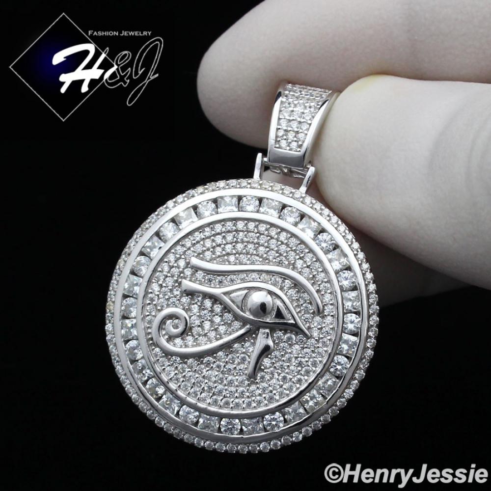 MEN 925 STERLING SILVER ICY DIAMOND SILVER EGYPTIAN EYE OF HORUS CHARM PENDANT*SP204