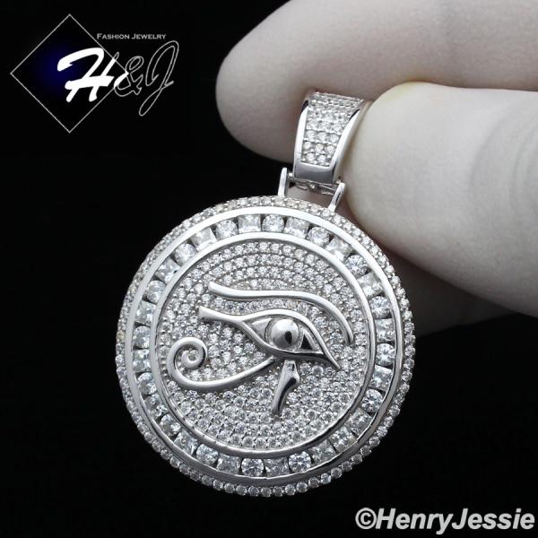 MEN 925 STERLING SILVER ICY DIAMOND SILVER EGYPTIAN EYE OF HORUS CHARM PENDANT*SP204