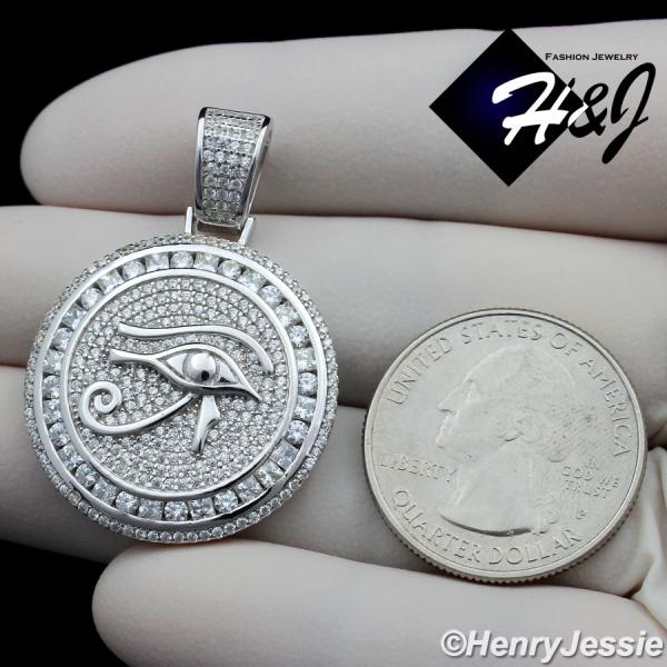 MEN 925 STERLING SILVER ICY DIAMOND SILVER EGYPTIAN EYE OF HORUS CHARM PENDANT*SP204