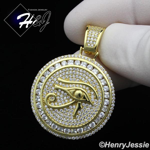 MEN 925 STERLING SILVER ICY DIAMOND GOLD EGYPTIAN EYE OF HORUS CHARM PENDANT*GP204