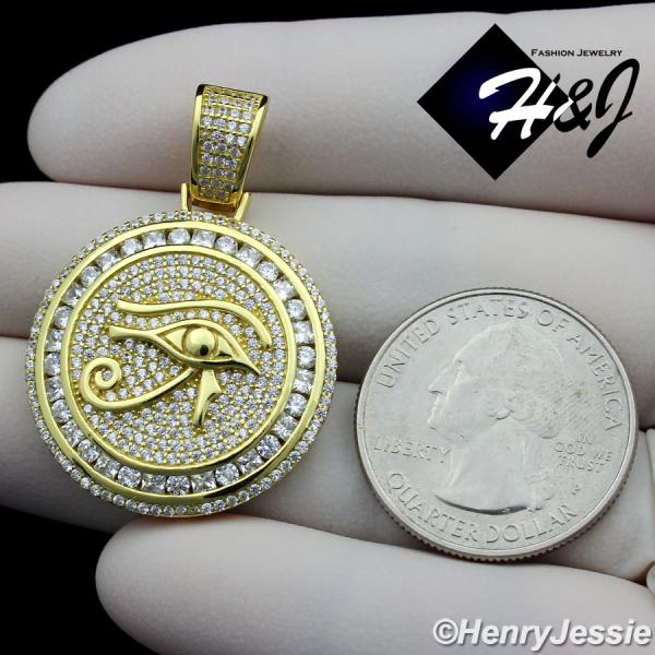 MEN 925 STERLING SILVER ICY DIAMOND GOLD EGYPTIAN EYE OF HORUS CHARM PENDANT*GP204