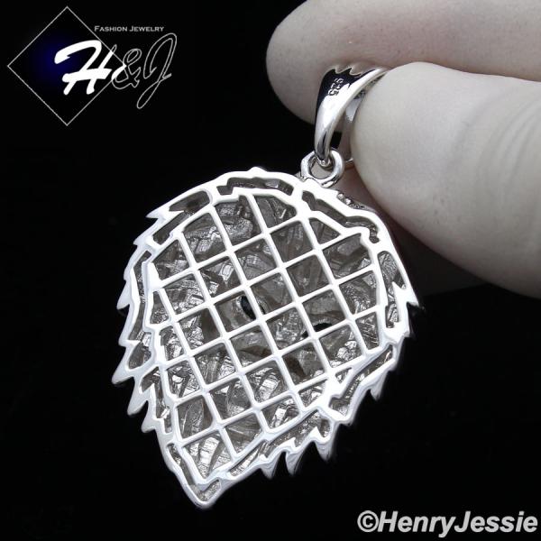 MEN 925 STERLING SILVER PLAIN GREEN EYE 3D SILVER LION HEAD CHARM PENDANT*SP364
