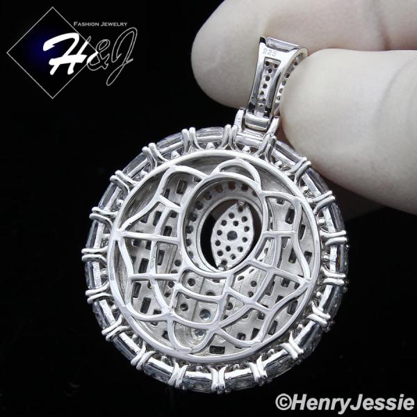 MEN 925 STERLING SILVER ICY BAGUETTE DIAMOND SILVER 3D EVIL EYE HAMSA HAND ROUND PENDANT*SP367