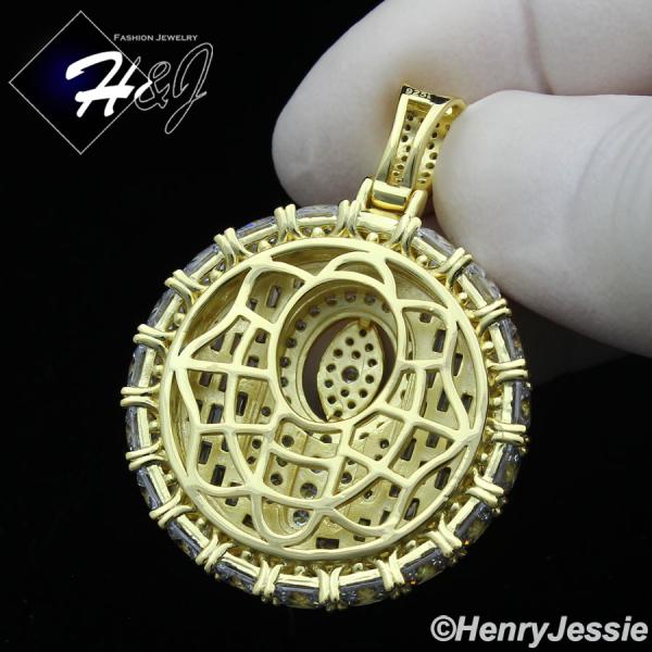 MEN 925 STERLING SILVER ICY BAGUETTE DIAMOND 3D EVIL EYE HAMSA HAND GOLD ROUND PENDANT*GP367