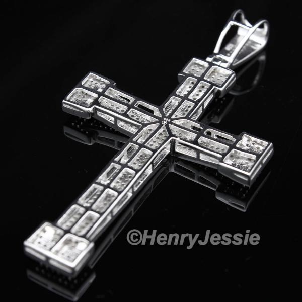 MEN 925 STERLING SILVER LAB DIAMOND ICED BLING HIP HOP CROSS PENDANT*SP15
