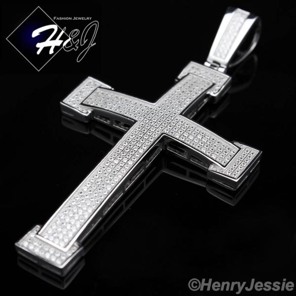 MEN 925 STERLING SILVER LAB DIAMOND ICED BLING HIP HOP CROSS PENDANT*SP15