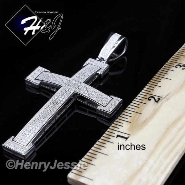 MEN 925 STERLING SILVER LAB DIAMOND ICED BLING HIP HOP CROSS PENDANT*SP15