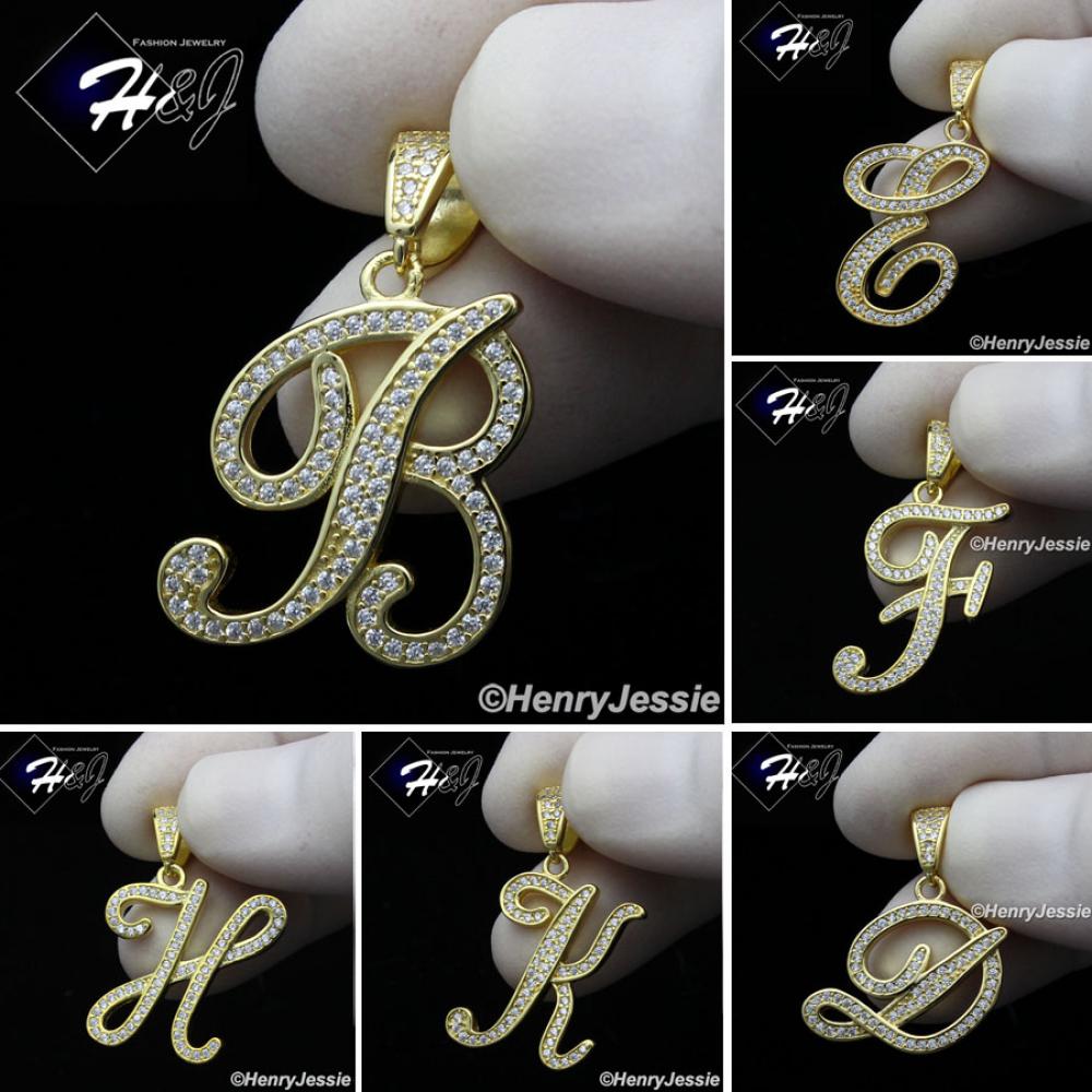 MEN WOMEN 925 STERLING SILVER LAB DIAMOND ICED GOLD 26 INITIAL LETTERS PENDANT*GP175
