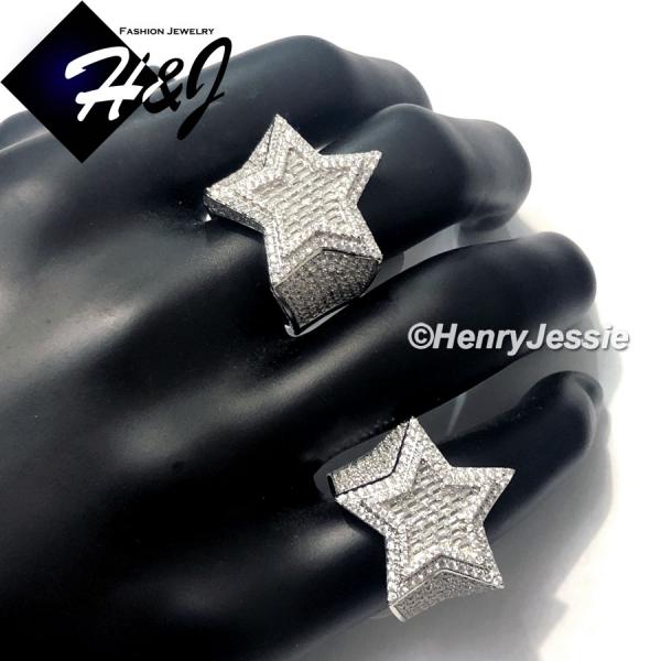 MEN 925 STERLING SILVER LAB BAGUETTE DIAMOND ICED BLING 3D DOUBLE STAR RING*SR179