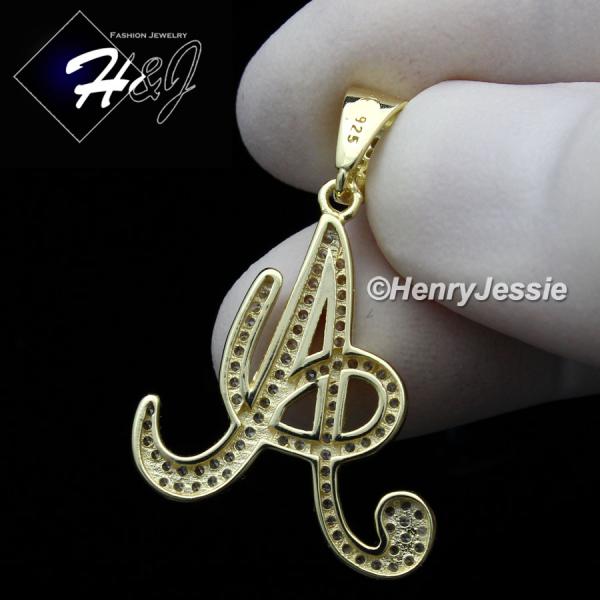 MEN WOMEN 925 STERLING SILVER LAB DIAMOND ICED GOLD 26 INITIAL LETTERS PENDANT*GP175