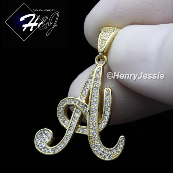 MEN WOMEN 925 STERLING SILVER LAB DIAMOND ICED GOLD 26 INITIAL LETTERS PENDANT*GP175