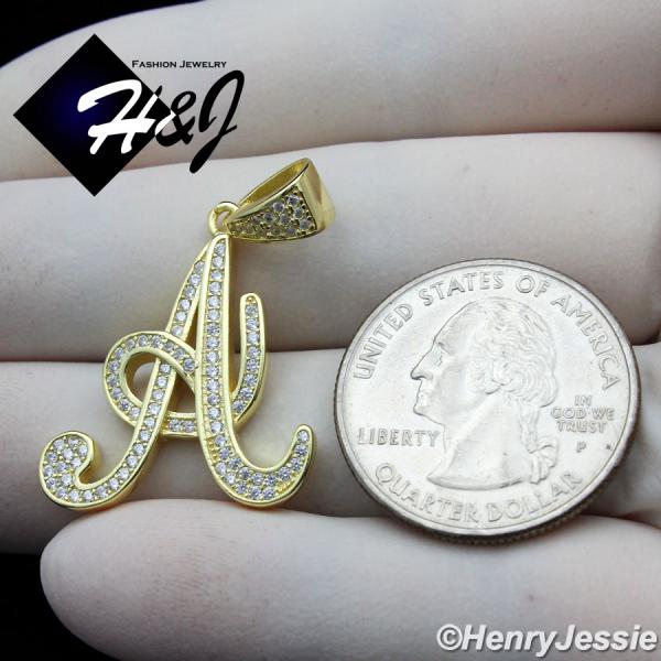 MEN WOMEN 925 STERLING SILVER LAB DIAMOND ICED GOLD 26 INITIAL LETTERS PENDANT*GP175