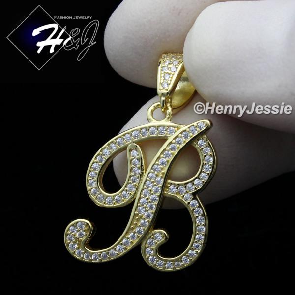 MEN WOMEN 925 STERLING SILVER LAB DIAMOND ICED GOLD 26 INITIAL LETTERS PENDANT*GP175