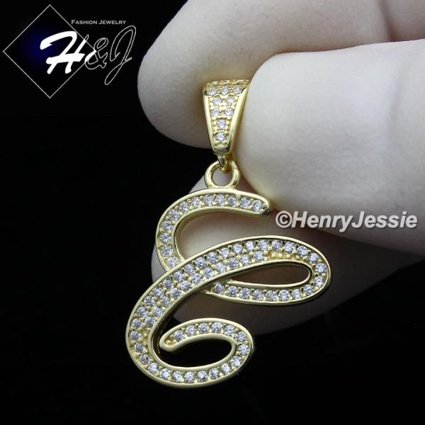 MEN WOMEN 925 STERLING SILVER LAB DIAMOND ICED GOLD 26 INITIAL LETTERS PENDANT*GP175