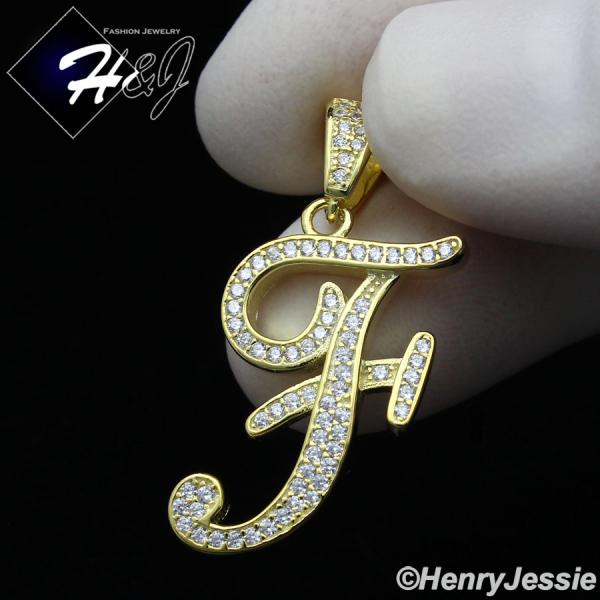 MEN WOMEN 925 STERLING SILVER LAB DIAMOND ICED GOLD 26 INITIAL LETTERS PENDANT*GP175