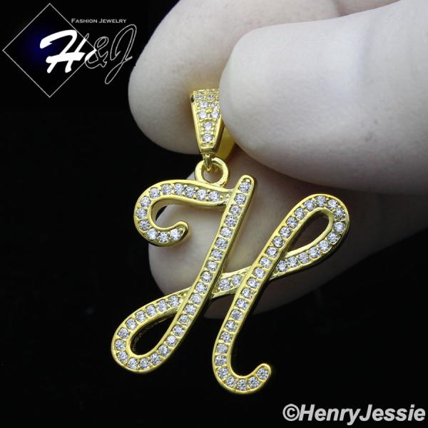 MEN WOMEN 925 STERLING SILVER LAB DIAMOND ICED GOLD 26 INITIAL LETTERS PENDANT*GP175