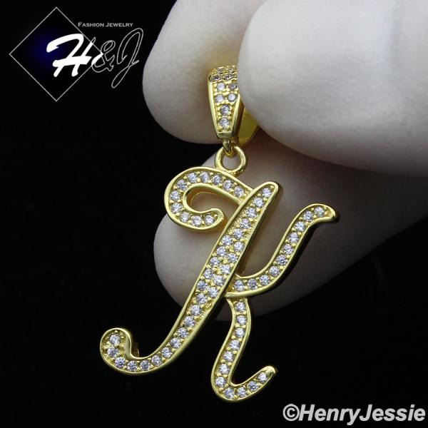 MEN WOMEN 925 STERLING SILVER LAB DIAMOND ICED GOLD 26 INITIAL LETTERS PENDANT*GP175