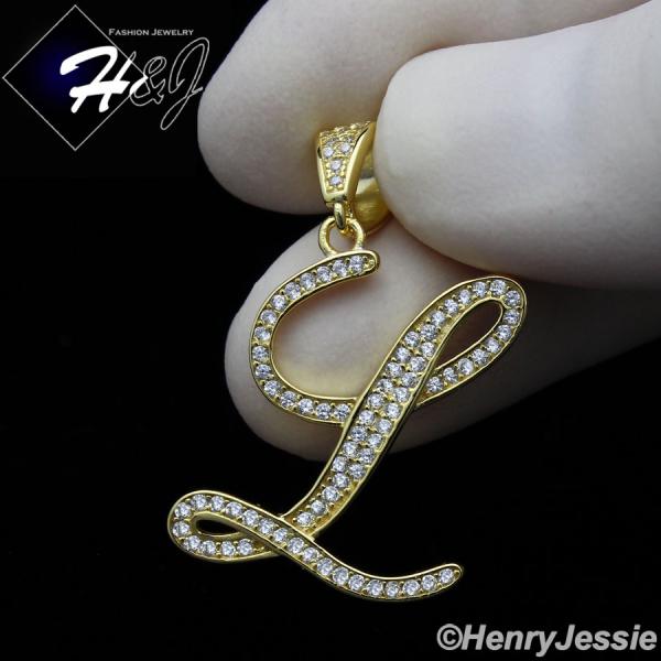 MEN WOMEN 925 STERLING SILVER LAB DIAMOND ICED GOLD 26 INITIAL LETTERS PENDANT*GP175