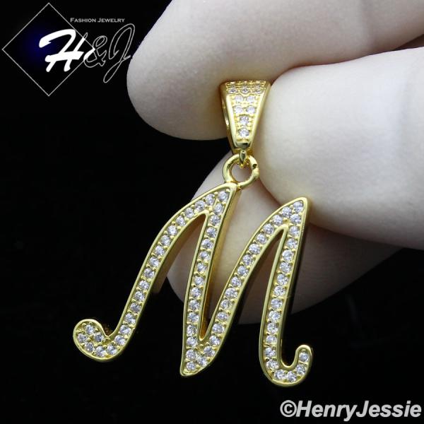 MEN WOMEN 925 STERLING SILVER LAB DIAMOND ICED GOLD 26 INITIAL LETTERS PENDANT*GP175
