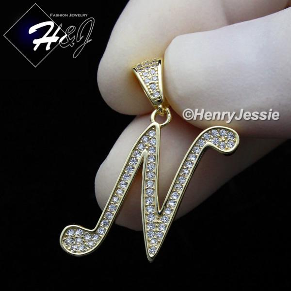 MEN WOMEN 925 STERLING SILVER LAB DIAMOND ICED GOLD 26 INITIAL LETTERS PENDANT*GP175